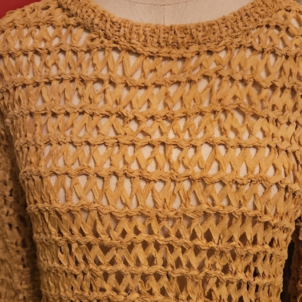 White + Warren Open-Knit Sweater in Mustard - Picture 2 of 8